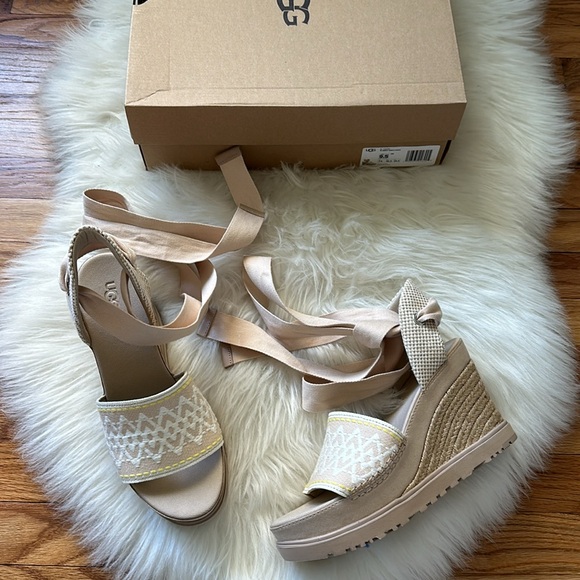 UGG Nude Abbot Ankle Wrap Wedges - Picture 2 of 7